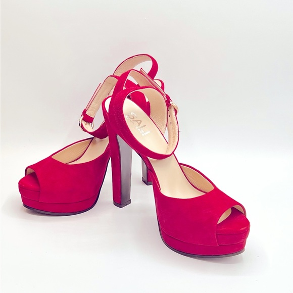 SALI Hand Made Pink Suede 5” Peeptoe 1.5” Platform Pumps Never Worn Size 37 - Picture 5 of 7